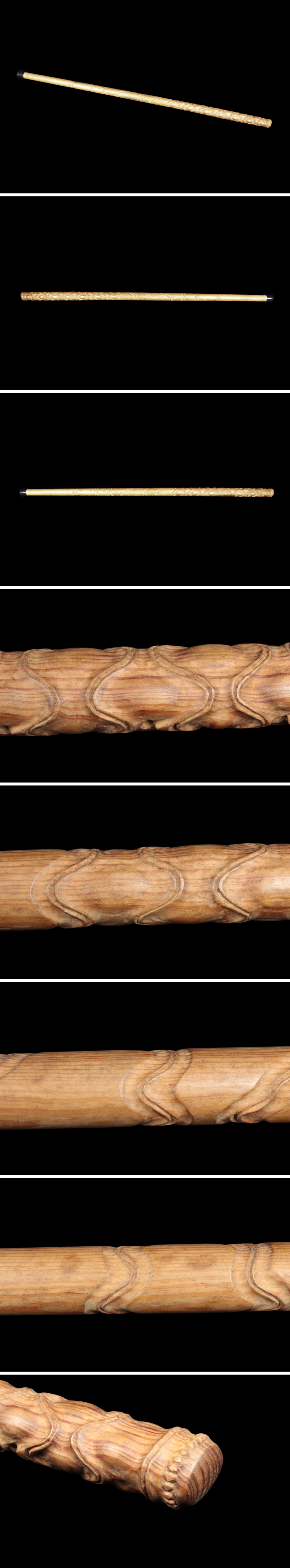 特価人気木彫 肥松 杖 ステッキ 全長:約101cm 細密彫刻 天然木 骨董品 古美術品 9554tbcz 木工、竹工芸